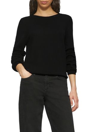 QS by s.Oliver Rundhalspullover QS, Damen, Gr. XXL, schwarz, Strick, Obermaterial: 60% Viskose, 40% Baumwolle, unifarben, regular fit taillenbedeckt, Rundhals, Rippb