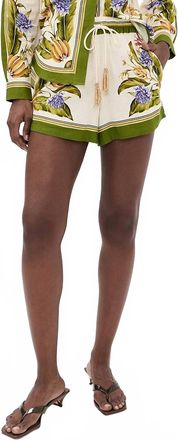Farm Rio Print Linen Shorts In Tropical Scarf Sand