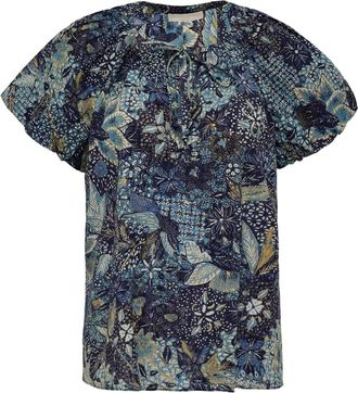 Ulla Johnson Top Issa a fiori con maniche a palloncino - Blu