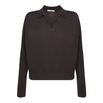 Incotex Wide Fit V-Neck Poloshirt - Dames - V-hals truien - Bruin - L - Leer - Truien & Vesten