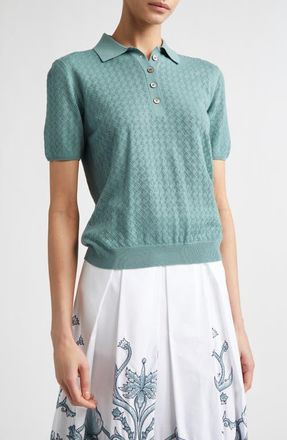 Eleventy Avalon Pointelle Jacquard Merino Wool Polo Sweater in 175 Jade at Nordstrom, Size X-Small