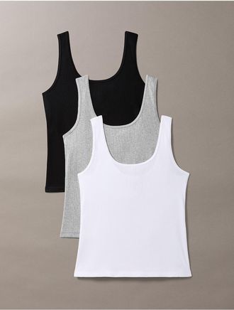 Calvin Klein Womens Rib Cotton 3-Pack Tank Top - White/Natural - XL