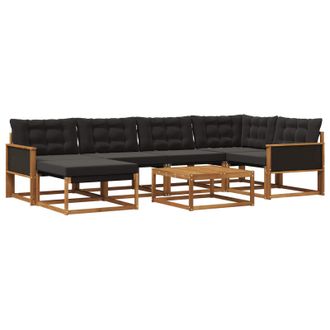 vidaXL Conjunto De Sof&aacute;s De Exterior Con Coj&iacute;n 7 Pcs Natural Y Negro Vidaxl