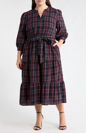 Sugarlips Chapman Plaid Yanis Midi Shirtdress in Navy-Multi at Nordstrom, Size 1X