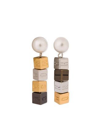 Moschino logo-beaded earrings - women - Zamak/Polyester/Brass - One Size - Silver