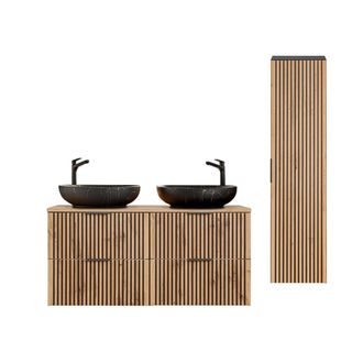 Petits Meubles Set de muebles con lavabo y columna estratificado marr&oacute;n negro