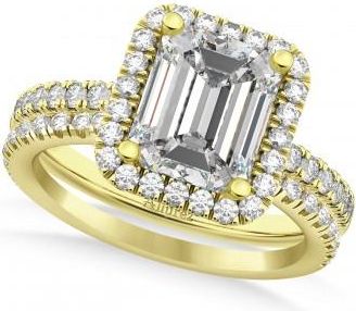 Allurez Diamond Emerald-Cut Halo Bridal Set 14k Yellow Gold (3.59ct)