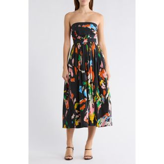 A.L.C. Tate Strapless Cotton Midi Dress in Black Multi at Nordstrom Rack, Size 0