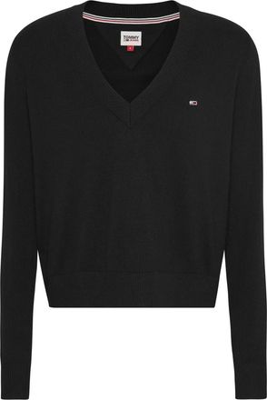 Tommy Jeans Essential V-Neck Sweater Zwart - Dames - V-hals truien - Zwart - XS - Katoen - Truien & Vesten