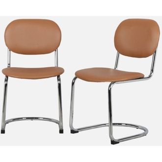 Sweeek Set di 2 sedie arrotondate metallo, similpelle e gambe cromate