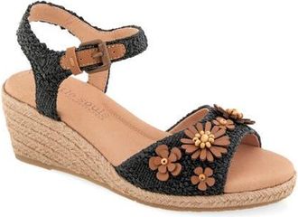 Gentle Souls Gibson Espadrille Ankle Strap Platform Wedge Sandal in Black Raffia at Nordstrom, Size 5.5