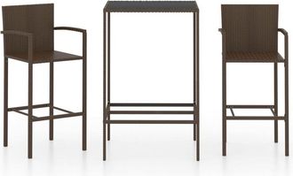 vidaXL Set De Bar De Jard&iacute;n 3 Piezas Y Cojines Rat&aacute;n Sint&eacute;tico Marr&oacute;n Vidaxl