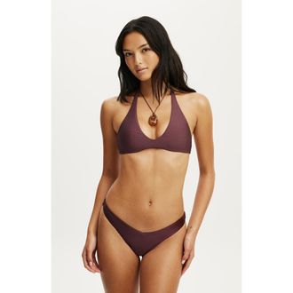 Cotton On Womens Scoop Neck Halter Bikini Top in Plum Kiss Shimmer at Nordstrom, Size X-Large