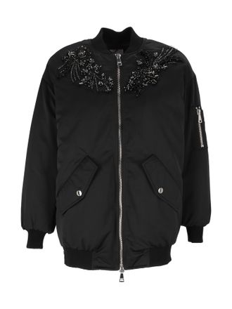 Ermanno Scervino Black Bomber Beaded Bomber Jacket