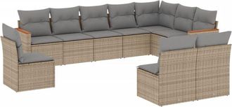 vidaXL Juego De Sof&aacute;s Jard&iacute;n Con Cojines Beige 10 Pzas Rat&aacute;n Sint&eacute;tico Vidaxl