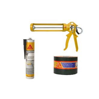 Sika Kit Sika De Recubrimiento De Baldosas Cinta De Sellado Bituminoso - Cola De Masilla Negra 540g - Pistola Manual Para Car