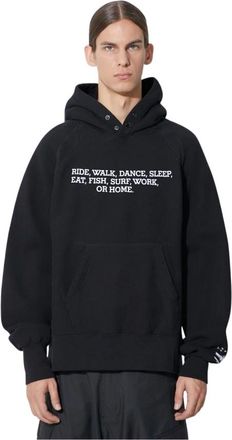 Engineered Garments Raglan Hoodie Met Print - Heren - Sweatshirts & Hoodies - Zwart - Maat: XL Katoen