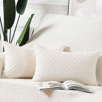 OEM Set Di 2 Fodere Per Cuscini In Velluto A Coste A Righe In Stile Boho, Morbide Fodere Decorative Per Divano E Camera Da Letto, Bianco Crema, 30 X 50 Cm