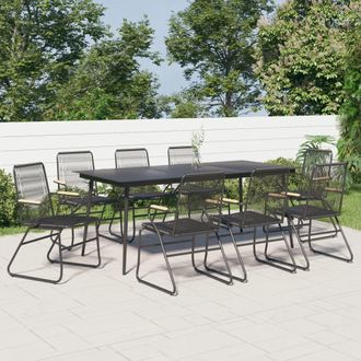 vidaXL Juego De Comedor De Jard&iacute;n 9 Piezas Rat&aacute;n Pvc Negro Vidaxl