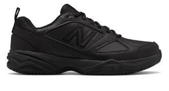 New Balance Mens Medium Slip-Resistant Leather Sneaker In Black