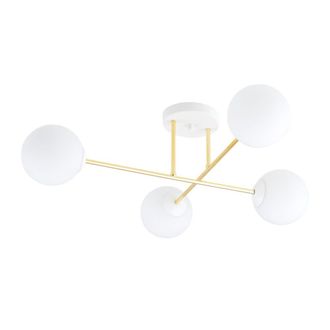Wonderlamp Plaf&oacute;n de techo blanco con 2 barras de metal dorado y 4 esferas