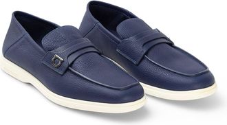 Ferragamo Gancini-Plaque Leather Loafer - Navy