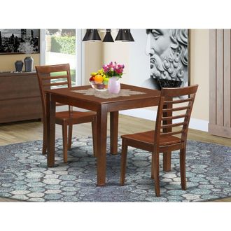 East West Furniture 3 PcKitchen Table set with a Dining Table and 2 Dining Chairs in Mahogany