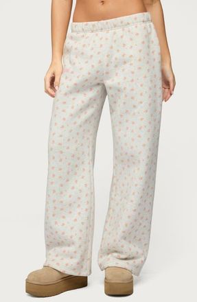 Edikted Flower Power Wide Leg Sweatpants in Light-Gray-Melange at Nordstrom, Size X-Small