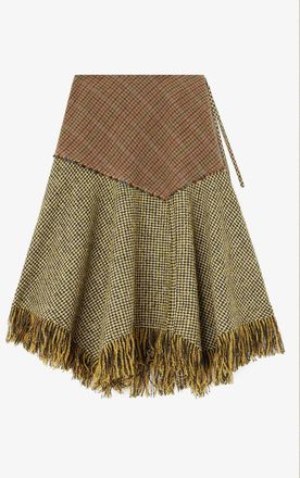 Ganni Mixed Skirt in Patchwork Check - Size 8/10 Acrylic