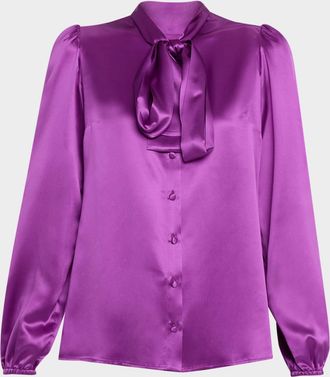 Dolce & Gabbana Bow-Neck Silk Button-Down Blouse
