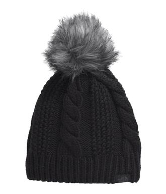 The North Face Womens Oh Mega Fur Pom Beanie | Deep Fit, Cuffed Winter Hat with Soft Cable Knit Texture & Fleece Lining, Tnf Black, One Size