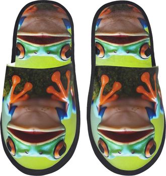Generic Fluffy Slippers Tree Frog Cozy Hotel Slippers Portable Indoor Shoes For Ladies Home Holiday M