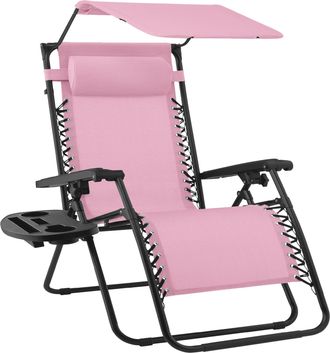 Best Choice Products Folding Zero Gravity Recliner Patio Lounge Chair w/ Canopy Shade, Headrest, Tray