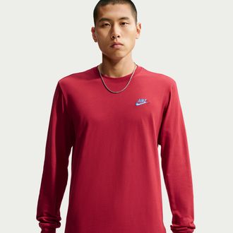 Nike Mens Nike Sportswear Club Long-Sleeve T-Shirt in Red | AR5193-608