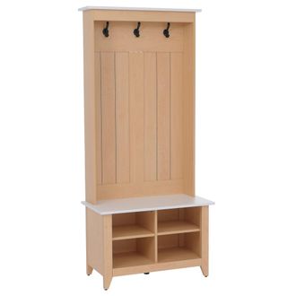 Hhg [nunca Usado] Aparador Hhg-680, Aparador De Pie Con Estante Para Zapatos Y Banco, 3 Ganchos Y 4 Compartimentos, Melamina, 170 X 76 X 39 Cm, Color Natu