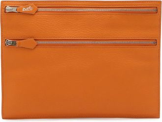 Herm&egrave;s Orange Leather Clutch Bag Pouch (Pre-Owned)