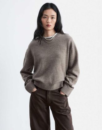 & Other Stories maglione girocollo in misto lana e cotone color mocha-Marrone