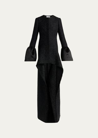 Alexander McQueen Metallic Tweed Single-Breasted Long Coat