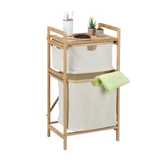Relaxdays Estanter&iacute;a Cesto Lavander&iacute;a Bamb&uacute;, Organizador Colada 2 Niveles, 85x44x33cm, Estante Ropa Sucia, Natural Beige - Relaxdays