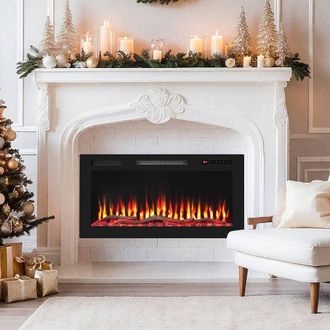 Costway Costway Recessed 36 Electric Fireplace Wall Mounted Heater w/ Sleep Mode in Black