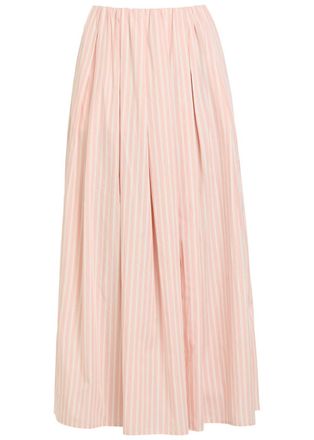 Faithfull The Brand Astrid Striped Cotton-poplin Midi Skirt - Light Pink - L (UK14 / L)