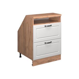 Vicco Armario De Cocina Para Techo Inclinado R-line, Blanco Casa De Campo, 60 Cm Con 2 Cajones, Carcasa 60 Cm De Profundidad, Vicco