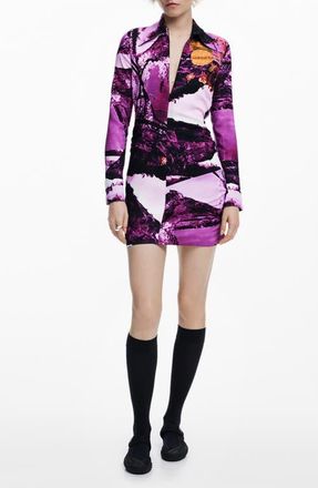 Desigual Print Long Sleeve Mini Shirtdress in Purple at Nordstrom, Size X-Small
