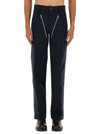Dries Van Noten Double Zipper Cotton Trousers - Blue