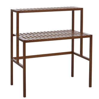 Hhg [nunca Usado] Estanter&iacute;a Para Plantas De Bamb&uacute; Hhg-380, Escalera Para Flores, Soporte Para Plantas, 2 Estantes, 100 X 90 X 50 Cm, Marr&oacute;n