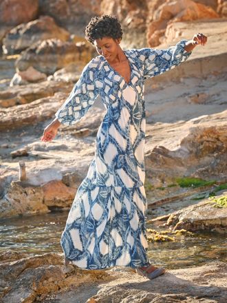 Fat Face FatFace Noelle Indigo Blue Water Leaf Maxi Dress
