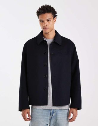 Arket Camicia giacca blu navy a doppio strato in misto lana
