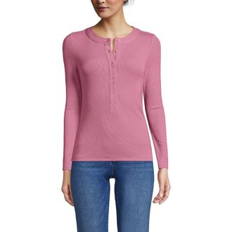 Lands End Drapey Rib Skimming Long Sleeve Henley in Soft English Rose at Nordstrom, Size X-Large