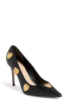 Cinq &agrave; Sept Luna Embellished Hearts Pump in Black/Gold at Nordstrom, Size 10.5Us