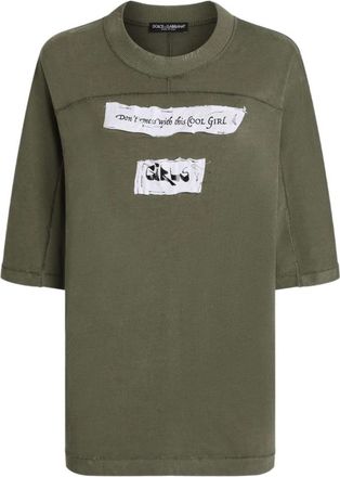 Dolce & Gabbana Panels T-shirt met grafische print - Dames - Sweatshirts - Groen - L - Katoen - Hoodies & sweatvesten